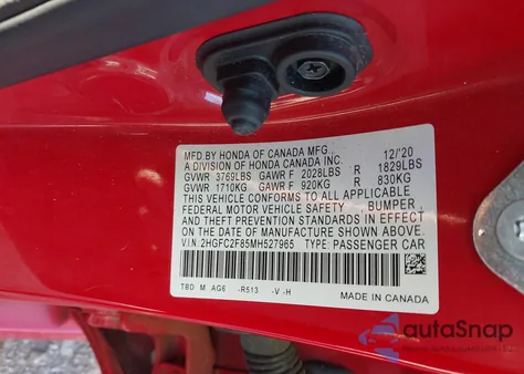 2021 Honda Civic Sport from USA, damaged, VIN 2HGFC2F85MH527965